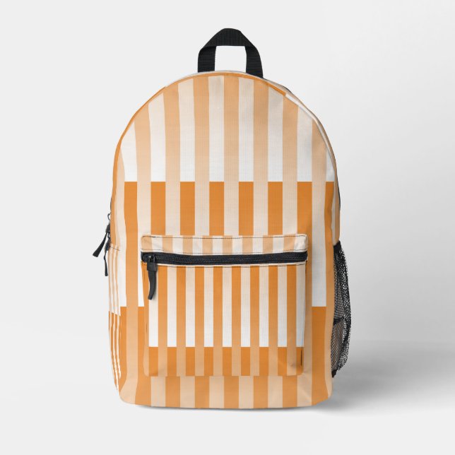 Orange White Striped Pattern Printed Backpack (Front)