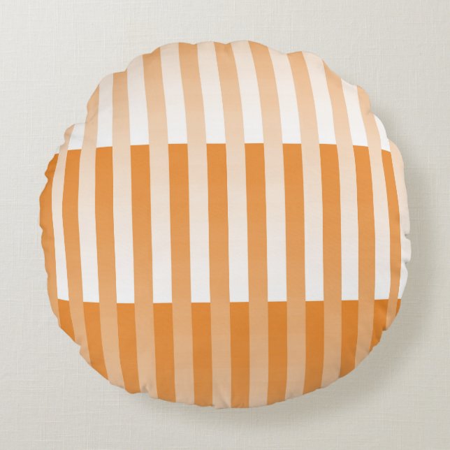Orange White Striped Pattern Round Pillow (Front)