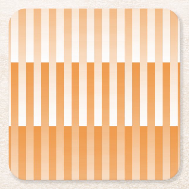 Orange White Striped Pattern Square Paper Coaster (Front)