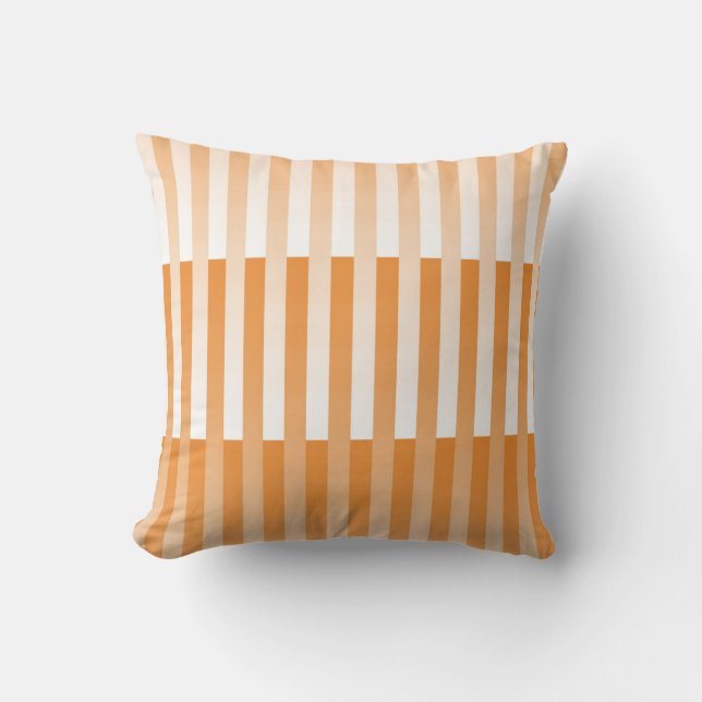 Orange White Striped Pattern Throw Pillow (Front)