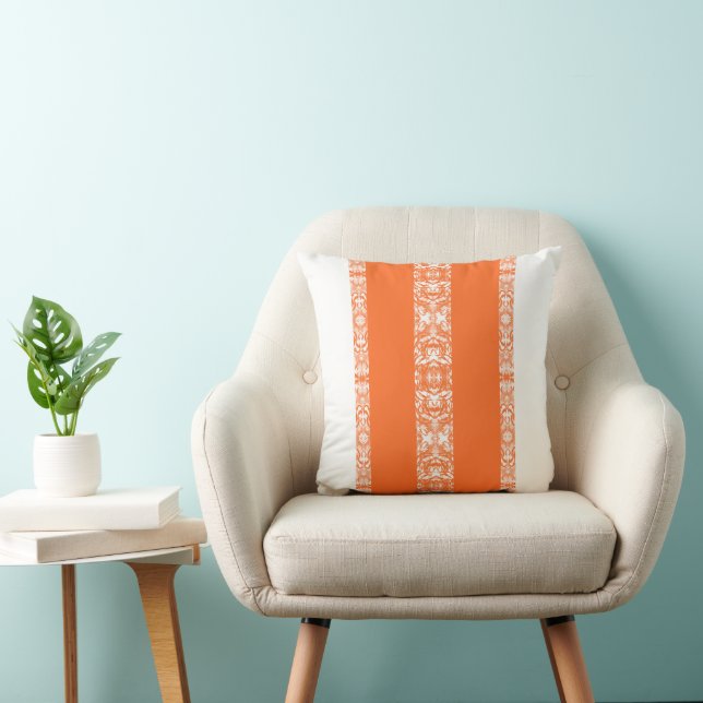 Orange & White Striped Throw Pillow (Chair)