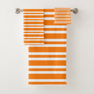 Orange White Stripes Pattern Bath Towel Set
