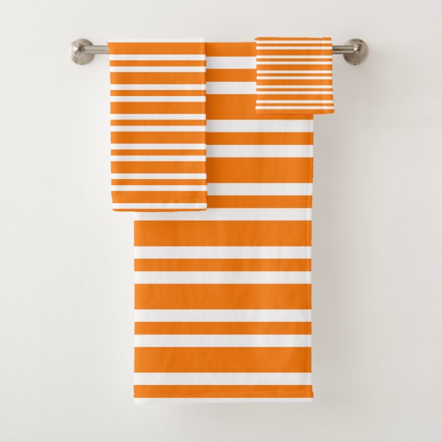 Orange White Stripes Pattern Bath Towel Set (Insitu)