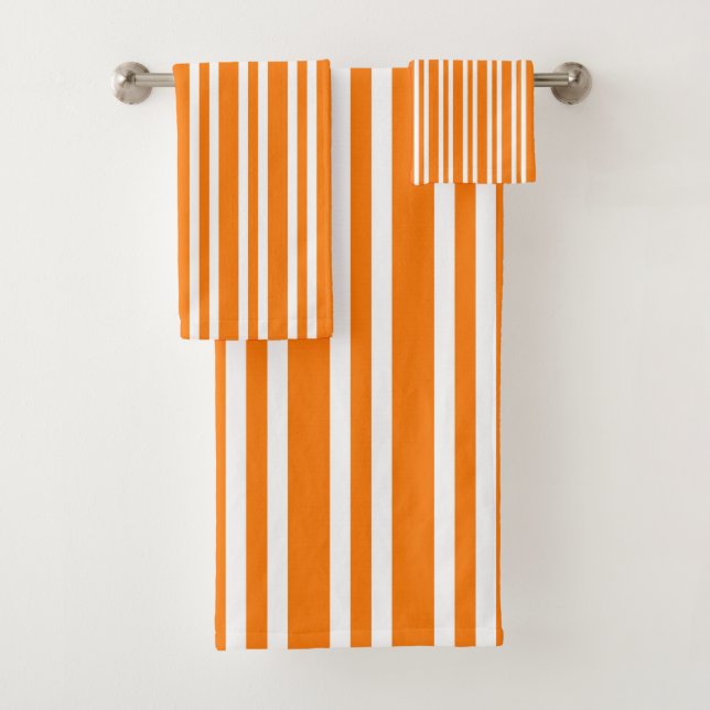 Orange White Stripes Pattern Bath Towel Set (Insitu)