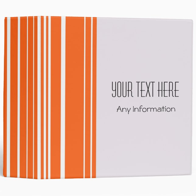 Orange White Stripes. Plain Colour Background Binder (Front/Spine)