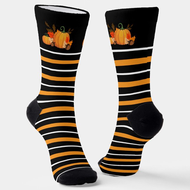 Orange & White Stripes with a Pumpkin Still Life Socks (Creator Uploaded)