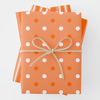 Orange & White Stylish & Fun Stripes & Polka Dots Wrapping Paper Sheet