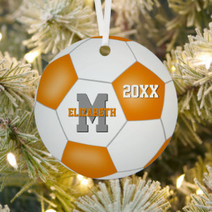 orange white team colours girl boy keepsake soccer metal ornament