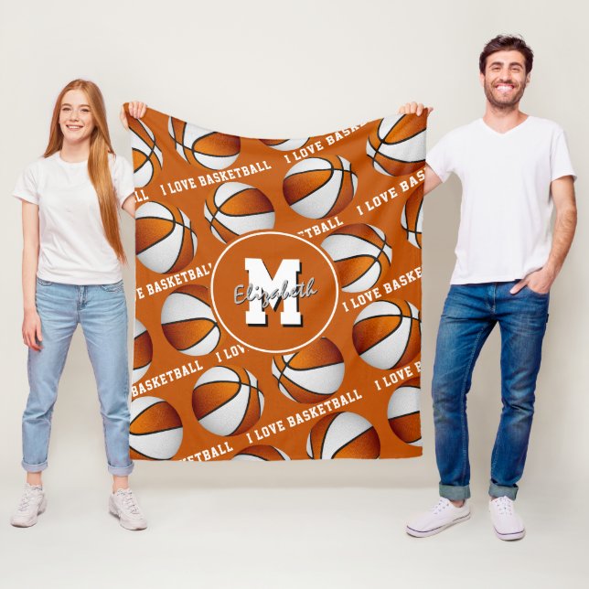 orange white team colours I love basketball patter Fleece Blanket (In Situ)