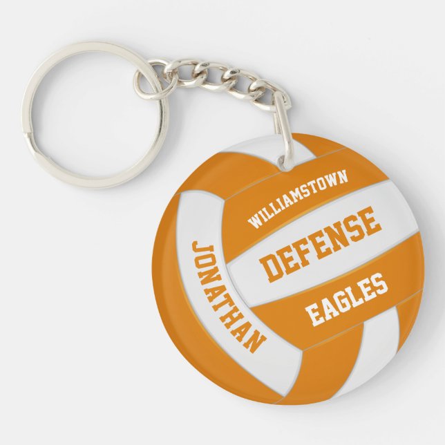 orange white team colours personalized volleyball keychain (Front)
