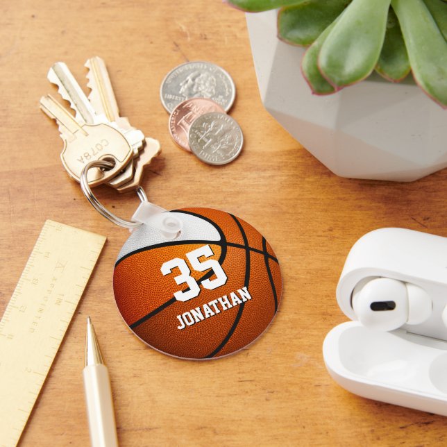 orange white team colours realistic basketball keychain (Desk)