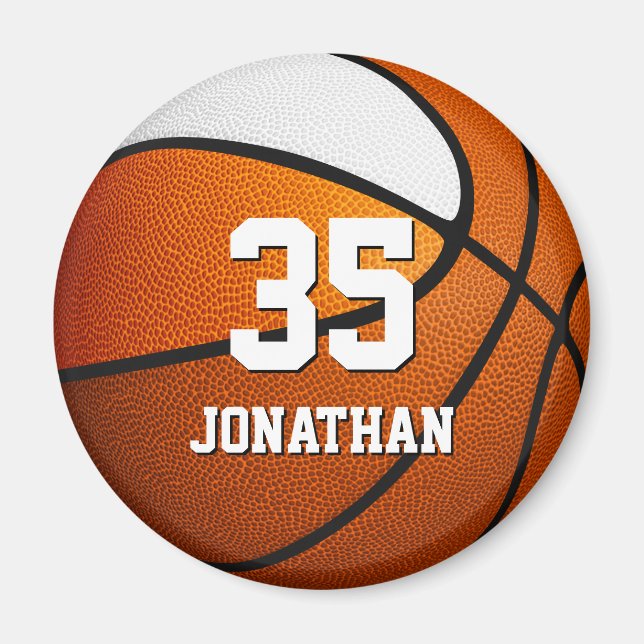 orange white team colours realistic basketball magnet (Front)