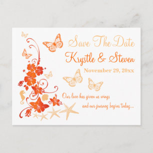 Orange White Tropical Beach Save the Date Postcard