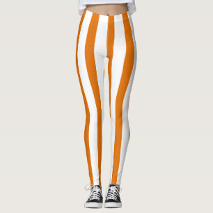 Orange White Vertical Stripe Halloween Costume Leggings