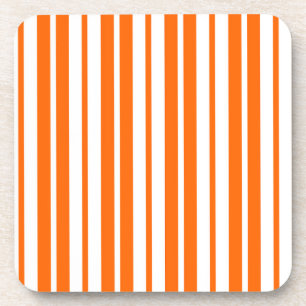 Orange White Vertical Stripes Pattern Coaster