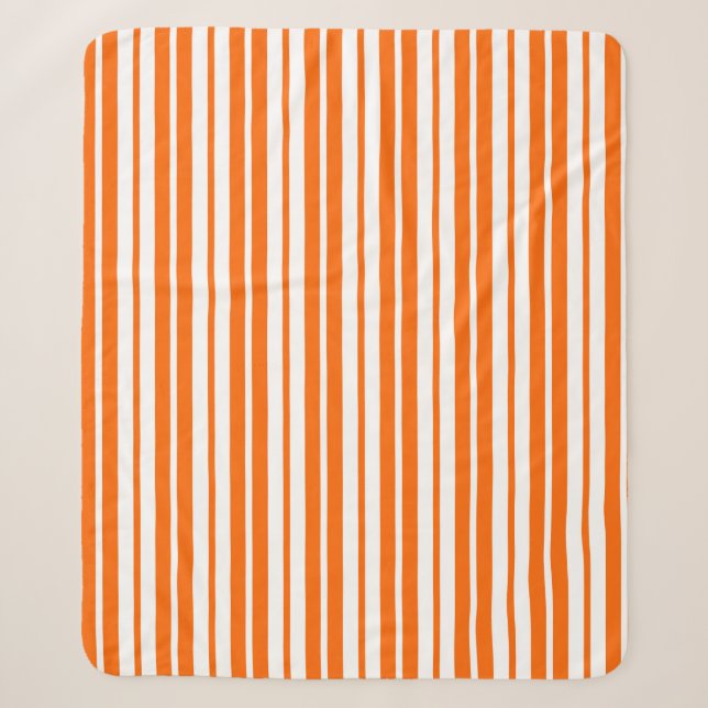 Orange White Vertical Stripes Pattern Sherpa Blanket (Front)