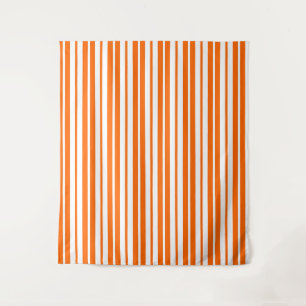 Orange White Vertical Stripes Pattern Tapestry