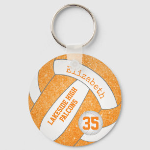 orange white volleyball bag tag w player team name keychain
