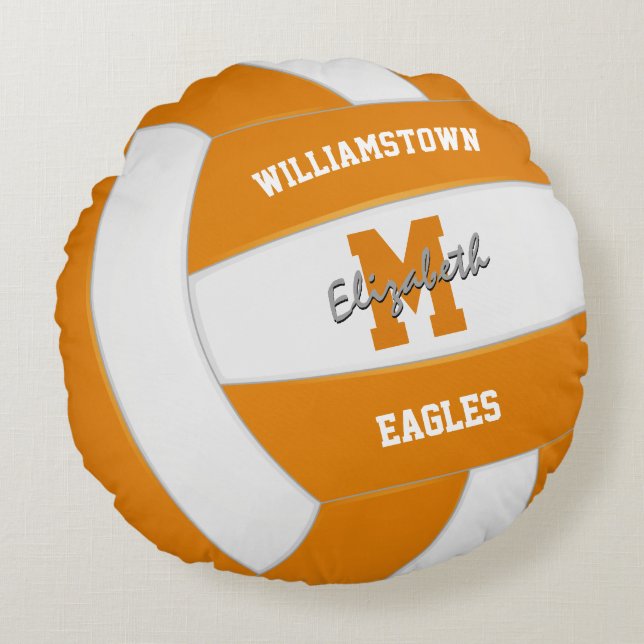 orange white volleyball sports team colours  round pillow (Front)