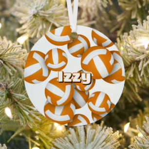 orange white volleyballs w athlete name keepsake metal ornament