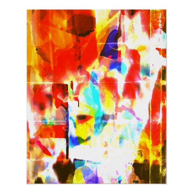 Orange White Yellow Blue Paint Splashes Art Design Poster (Front)