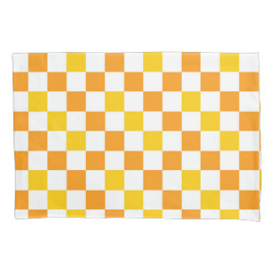 Orange White Yellow Chequered Pattern Design Pillowcase