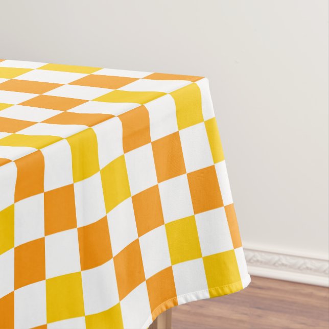 Orange White Yellow Chequered Pattern Design  Tablecloth (In Situ)