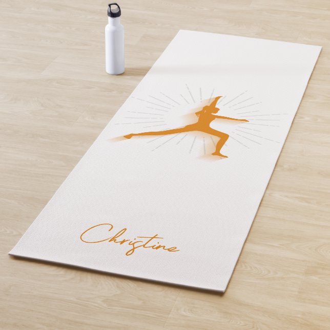 Orange-White Yoga Pose with Custom Name Yoga Mat (In Situ)