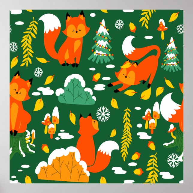 Orange Wild Autumn Winter Forest Fox Poster (Front)