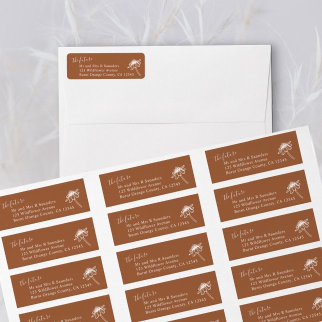 Orange Wildflower Future Mr & Mrs Return Address (The Future Mr & Mrs address labels in Terracotta Burnt Orange, from my Wildflower Sketch collection)