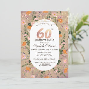 Orange Wildflower String Lights 60th Birthday Invitation
