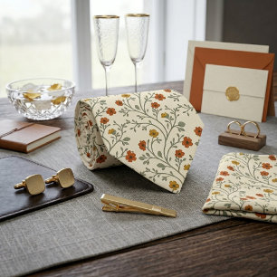 Orange Wildflower Vine Pattern  Tie