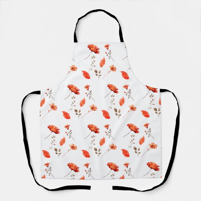 Orange Wildflower Watercolor Pattern  Apron (Front)