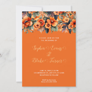 Orange Wildflowers Arrangement Orange Wedding Invitation