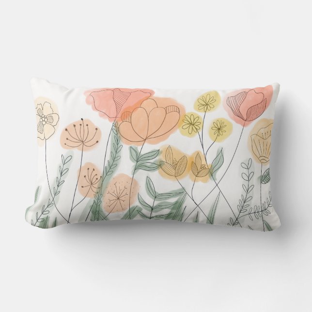 Orange Wildflowers Lumbar Pillow (Front)