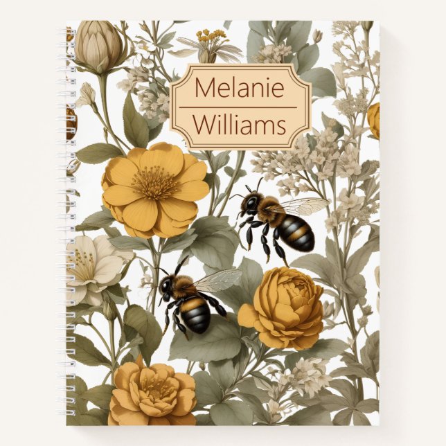 Orange Wildflowers with Bees | Personalized Name  Notebook (Front)