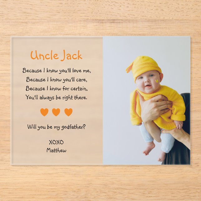Orange Will You Be My Godfather Proposal Baptism Acrylic Invitations (Front)