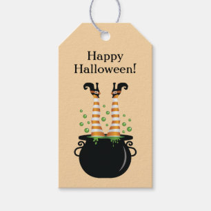 Orange Witch Legs In Witch's Brew Happy Halloween Gift Tags