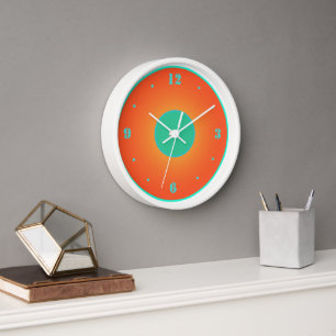 Orange with Aqua Green on White Background  Clock