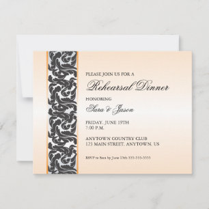 Orange with Black Swirly Ribbon Rehearsal Dinner Invitation