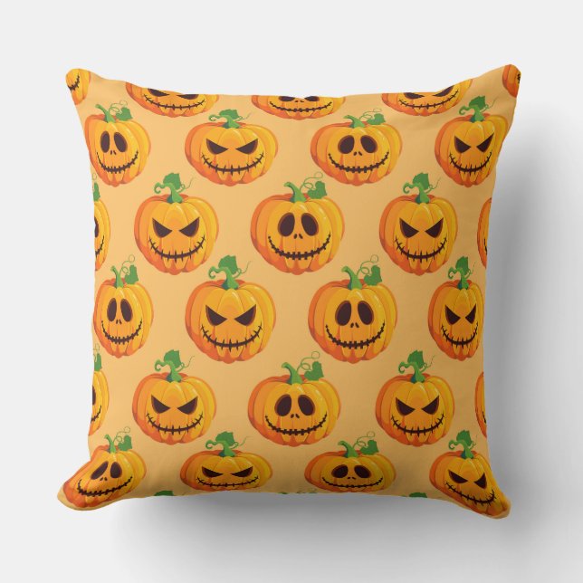 ORANGE WITH ORANGE HALLOWEEN PUMPKINS THROW PILLOW (Front)