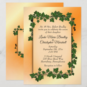 Orange with Vines Fall Wedding Invitation