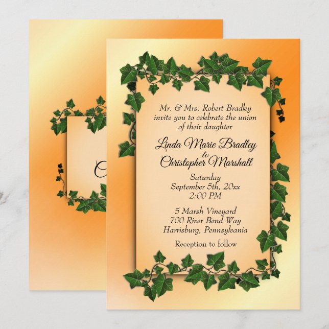 Orange with Vines Fall Wedding Invitation (Front/Back)