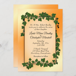 Orange with Vines Fall Wedding Invitation
