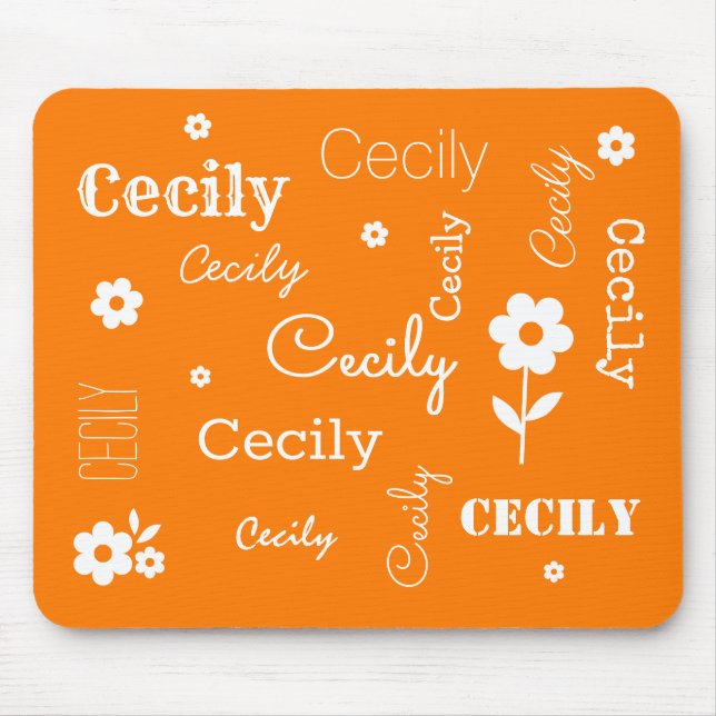 Orange with White Flowers, Customized Mouse Pad (Front)