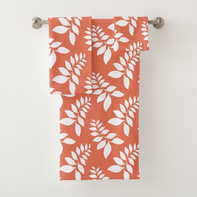 Orange with white leaves bath towel set (Insitu)