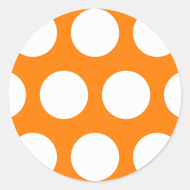 Orange with White Polka Dots Classic Round Sticker (Front)