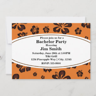 Orange & Wooden Hibiscus Tropical Retro Invitation