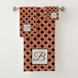 Orange Woven Rattan on Custom Colour with Monogram Bath Towel Set