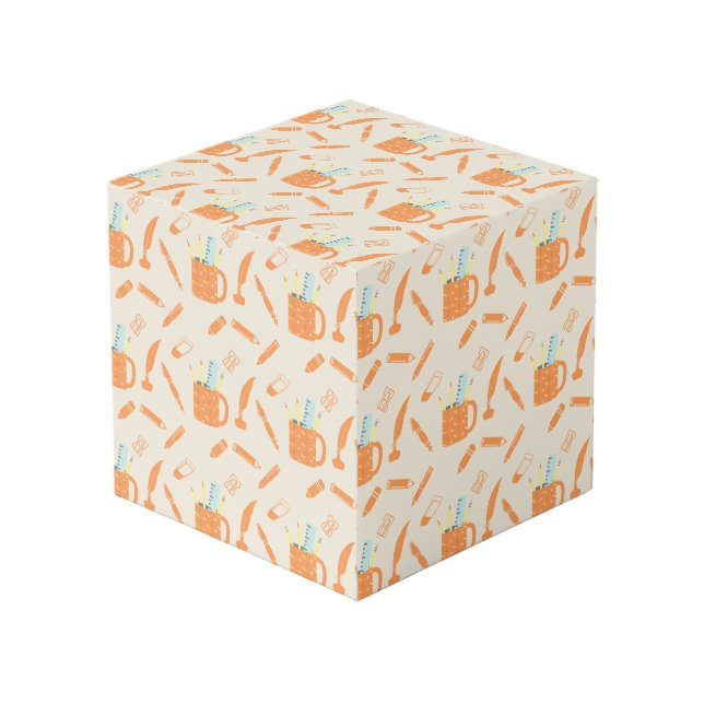 orange writing tools -cream backgroung pattern cube (Front Angled)